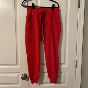 Figs Small Petite Neon Red High waisted Zamora joggers